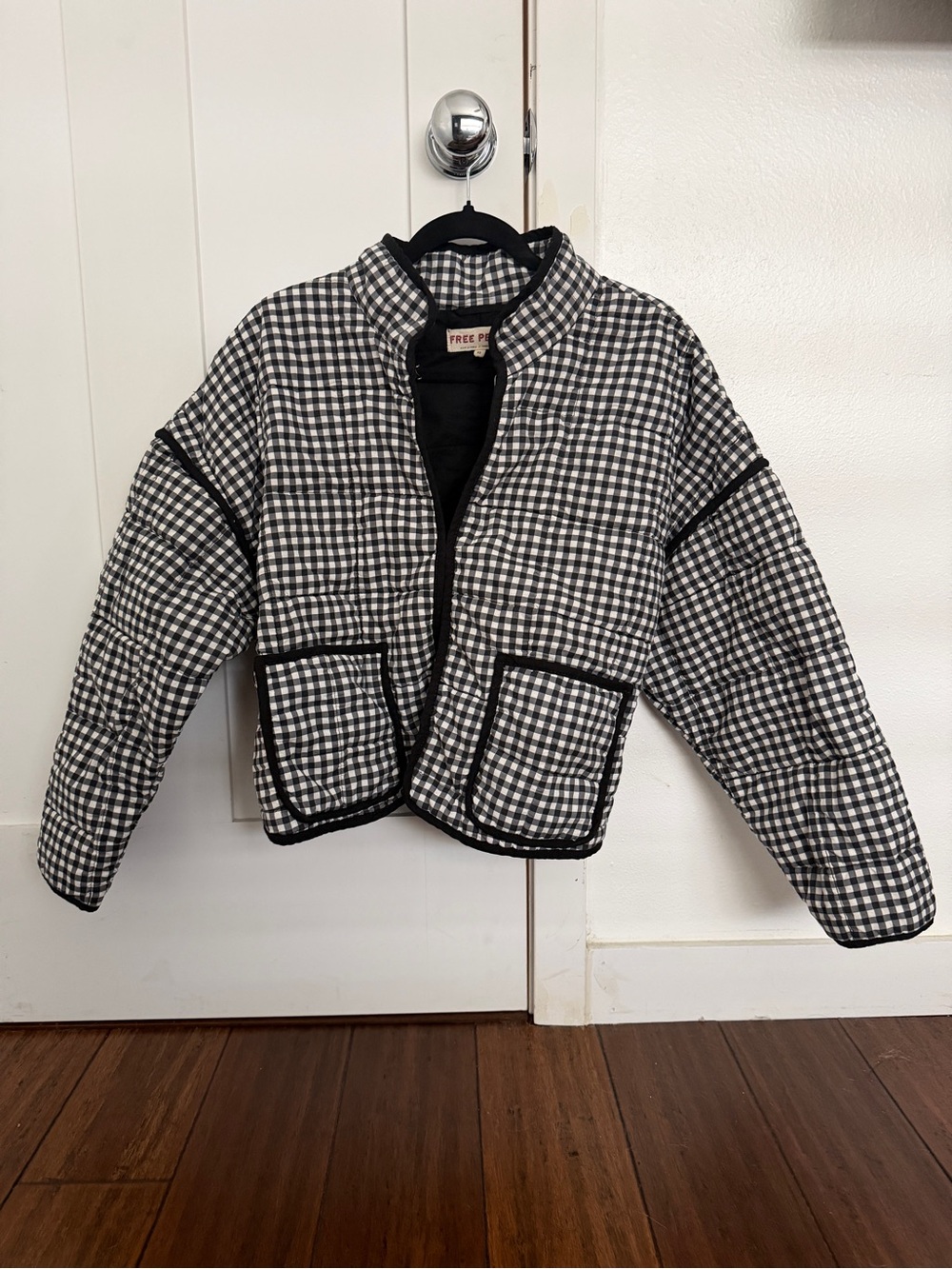 Free People Chloe Black & White Gingham checked Quilted Jacket - Picture 2 of 5